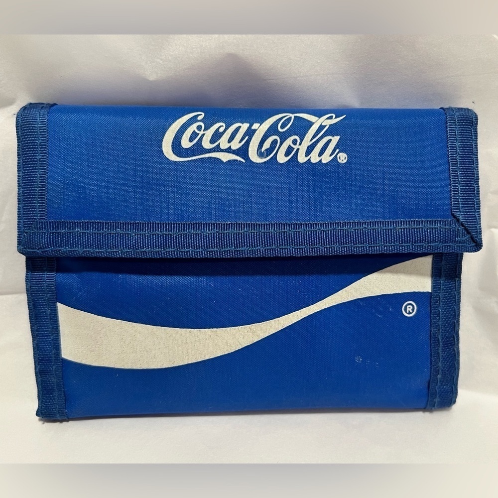 Vintage 1980’s Coca-Cola RARE BLUE Wave Tri-Fold Velcro Wallet Coke Classic